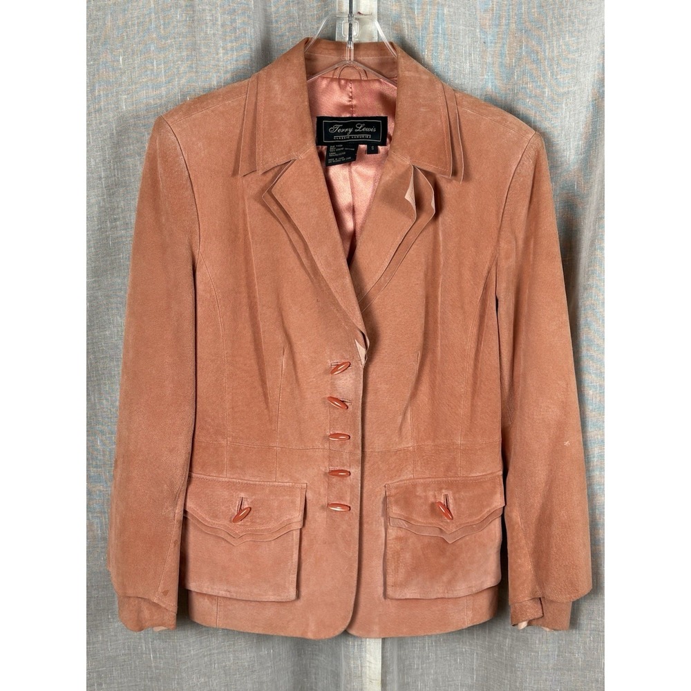 Vintage Terry Lewis Peach Suede Jacket Lucite Buttons Double Cuffs Boho Hippie S